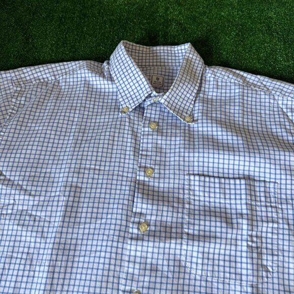 Peter Millar Long Sleeve Button Down Plaid Blue Oxford Easy Care Shirt Size XL - Picture 5 of 12